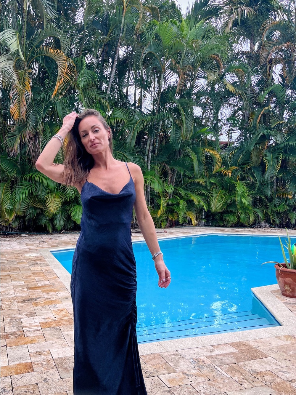🩵ZARA XS NAVY LONG SATIN DRESS🩵CHECK OUT MY OTHER LISTINGS 👋💥